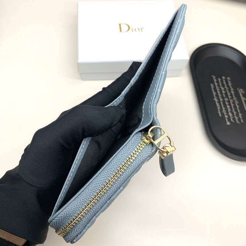 Dior Caro Blue-gray small wallet — 1:1 Replica