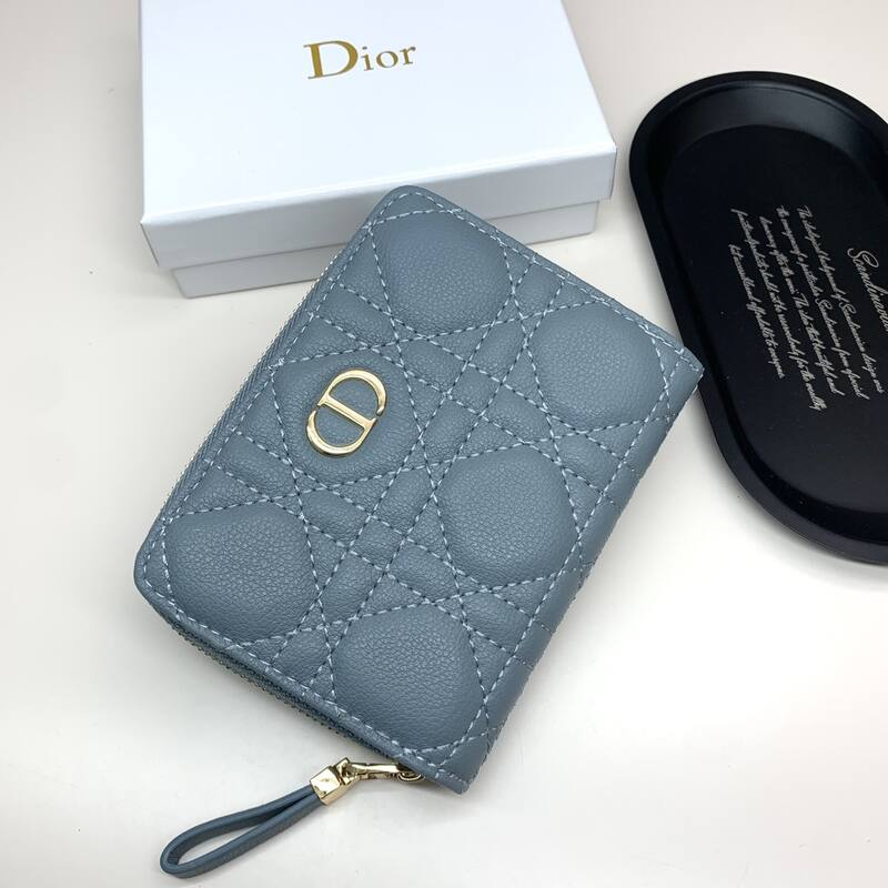 Dior Caro Blue-gray small wallet — 1:1 Replica