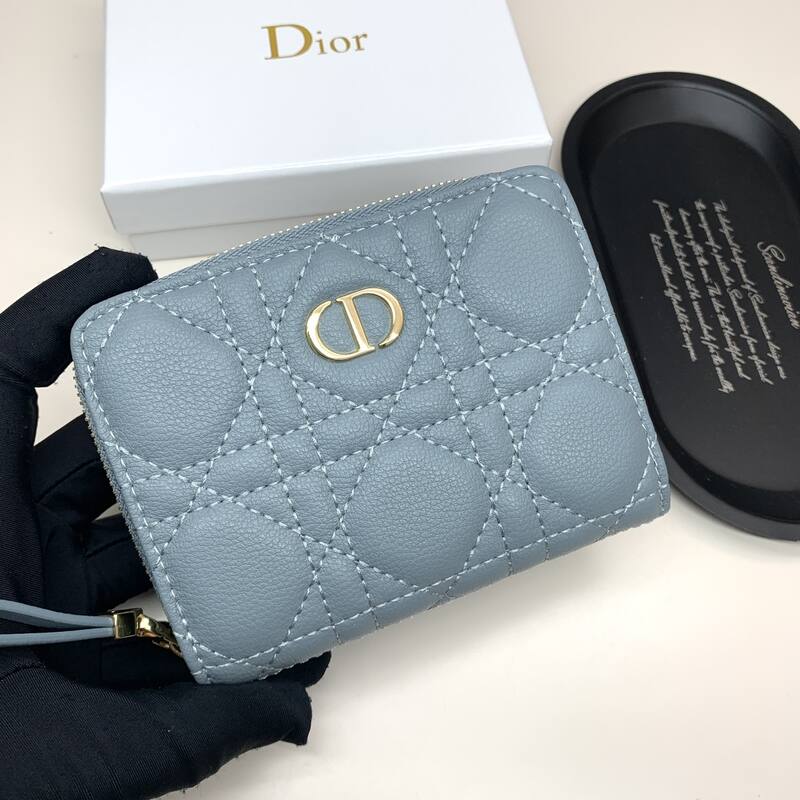 Dior Caro Blue-gray small wallet — 1:1 Replica