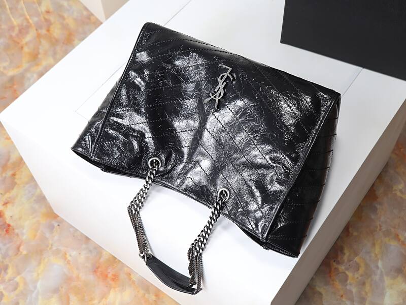 Saint Laurent Niki Shopping Tote Black crinkled leather — Premium Replica