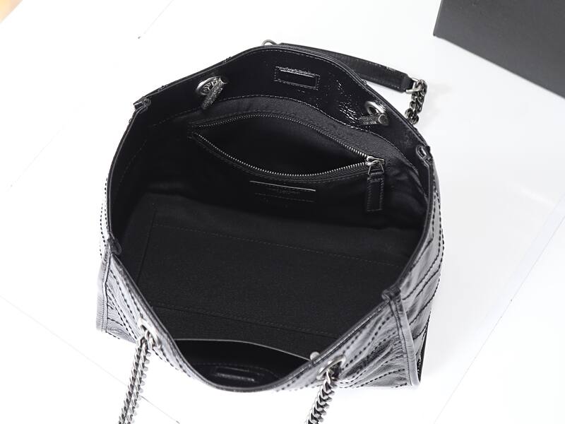 Saint Laurent Niki Black crinkled patent shoulder — AAA Quality Replica