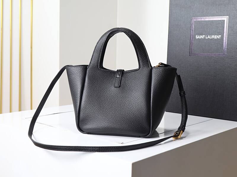 Saint Laurent Cabas Black grained leather shoulder — Top Quality Replica