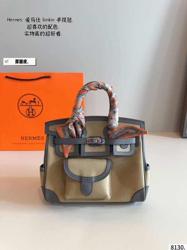 Hermes Birkin Beige canvas with gray leather everyday — 1:1 Replica