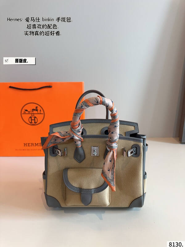 Hermes Birkin Beige canvas with gray leather everyday — 1:1 Replica