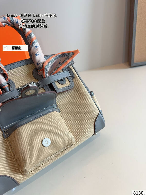 Hermes Birkin Beige canvas with gray leather everyday — 1:1 Replica