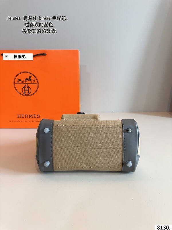 Hermes Birkin Beige canvas with gray leather everyday — 1:1 Replica