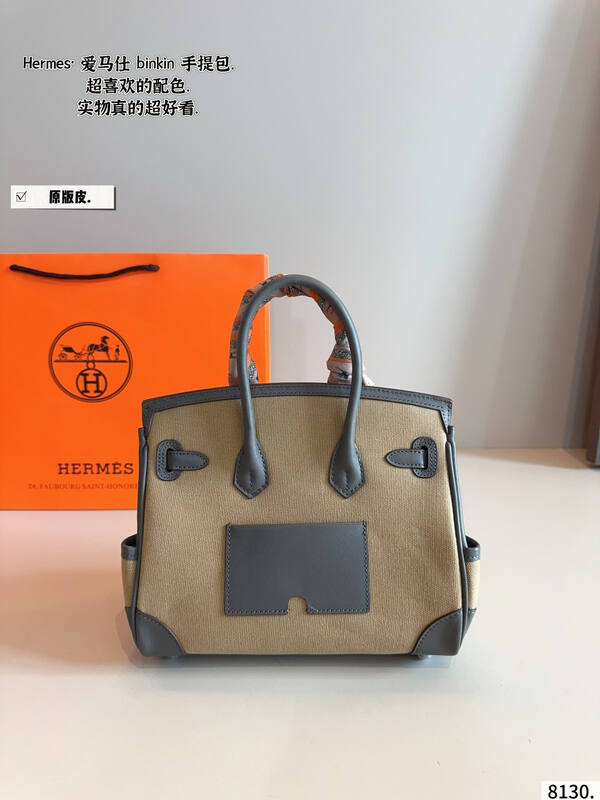 Hermes Birkin Beige canvas with gray leather everyday — 1:1 Replica