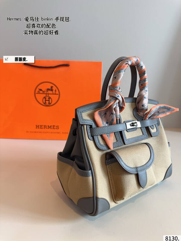 Hermes Birkin Beige canvas with gray leather everyday — 1:1 Replica