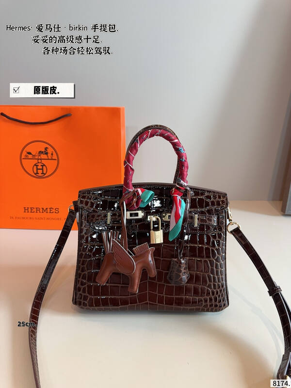 Hermes Birkin Dark brown crocodile work — 1:1 Replica