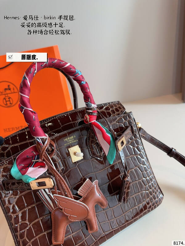 Hermes Birkin Dark brown crocodile work — 1:1 Replica