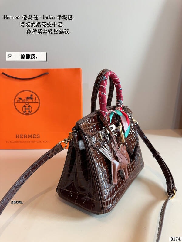 Hermes Birkin Dark brown crocodile work — 1:1 Replica