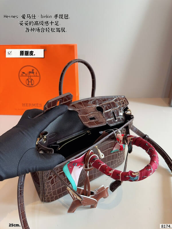 Hermes Birkin Dark brown crocodile work — 1:1 Replica