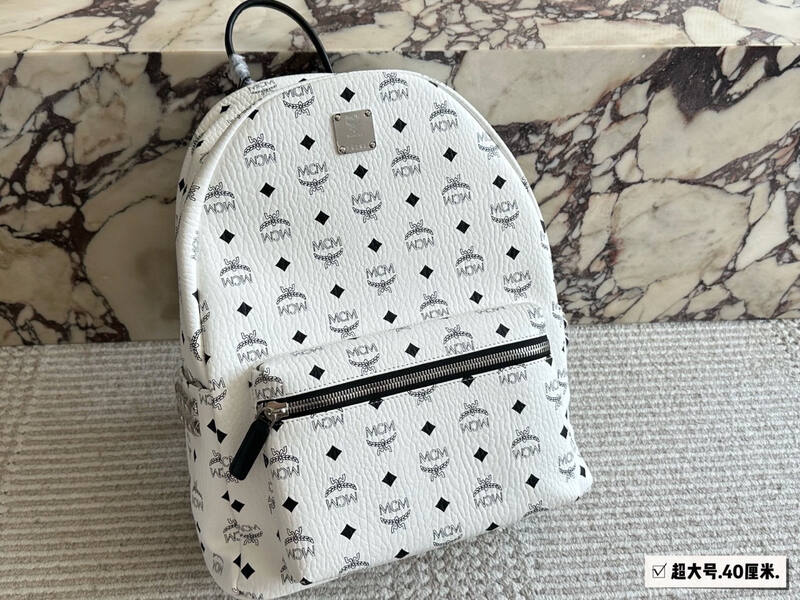 MCM Stark White Visetos backpack — Top Quality Replica