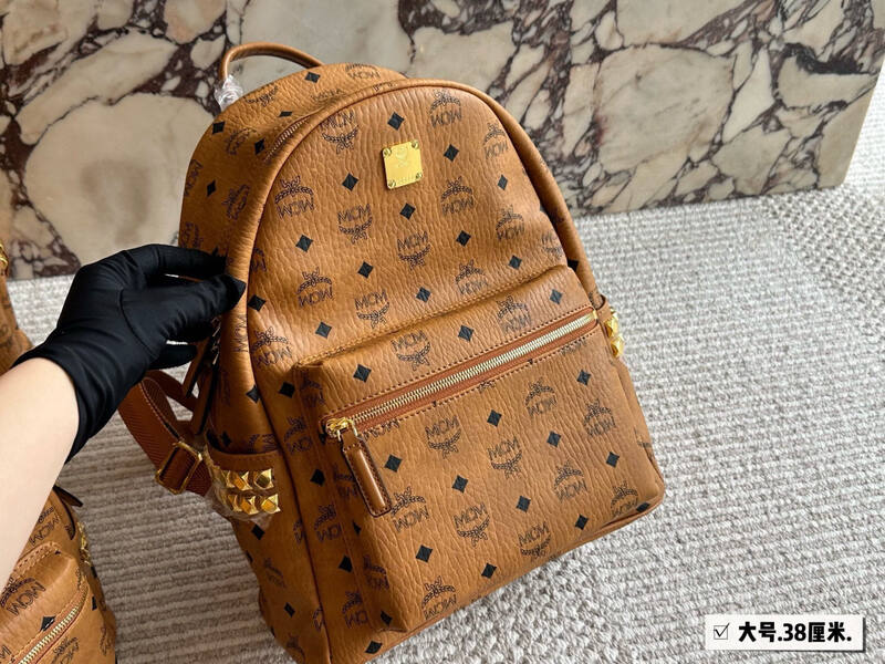 MCM Stark Cognac Visetos (small) backpack — AAA Quality Replica