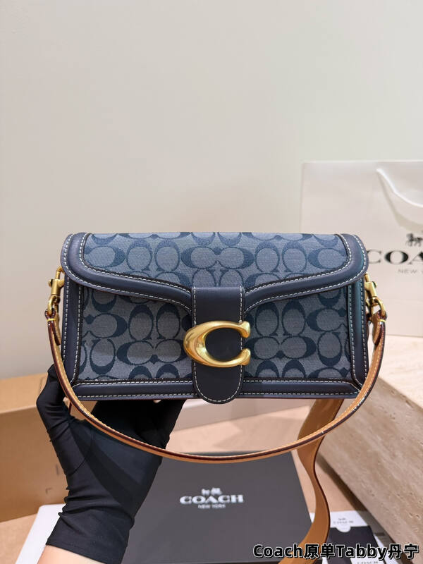 Coach Tabby Blue denim signature chambray with navy leather trim shoulder — AAA Quality Replica