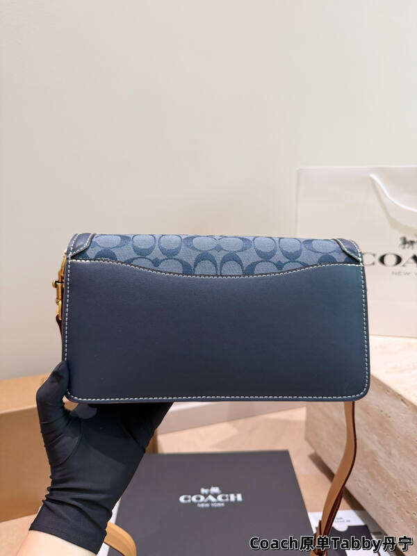 Coach Tabby Blue denim signature chambray with navy leather trim shoulder — AAA Quality Replica