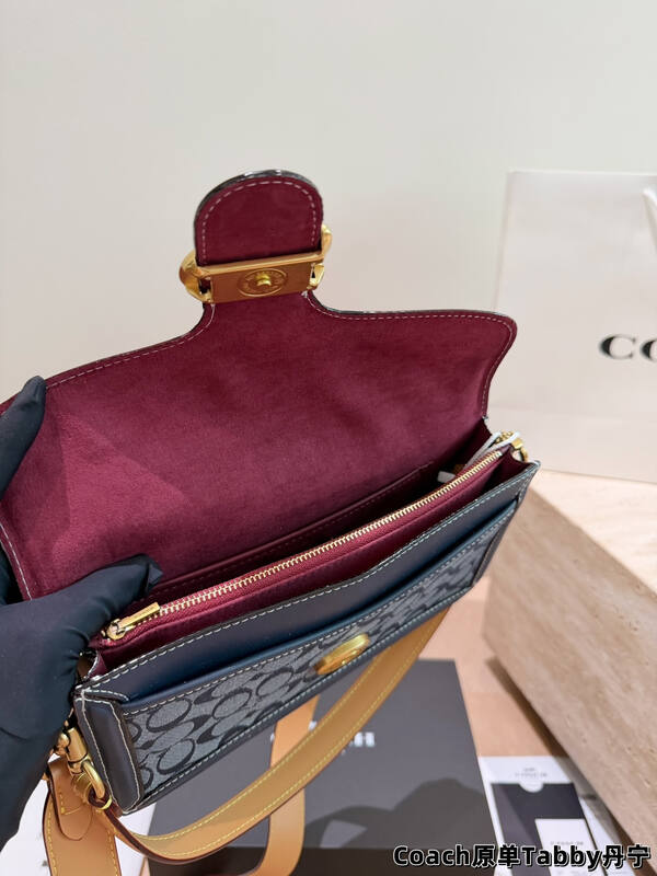 Coach Tabby Blue denim signature chambray with navy leather trim shoulder — AAA Quality Replica
