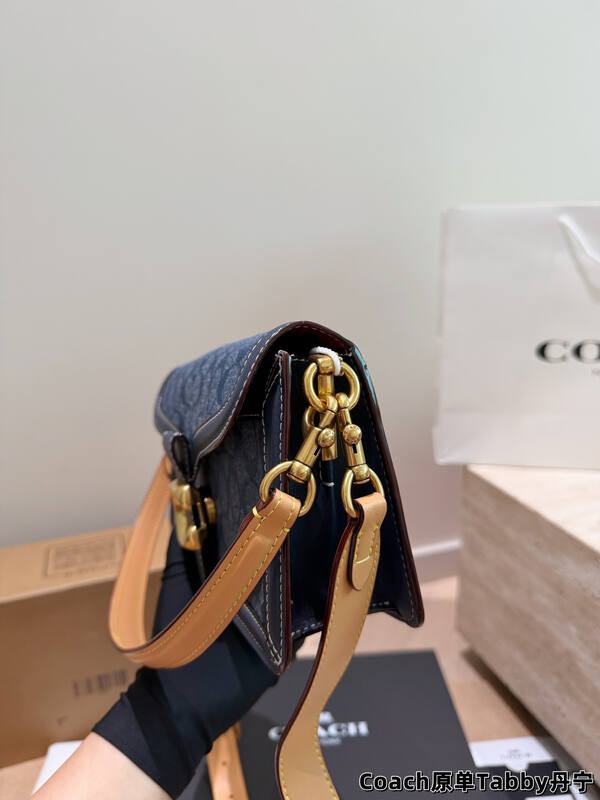 Coach Tabby Blue denim signature chambray with navy leather trim shoulder — AAA Quality Replica