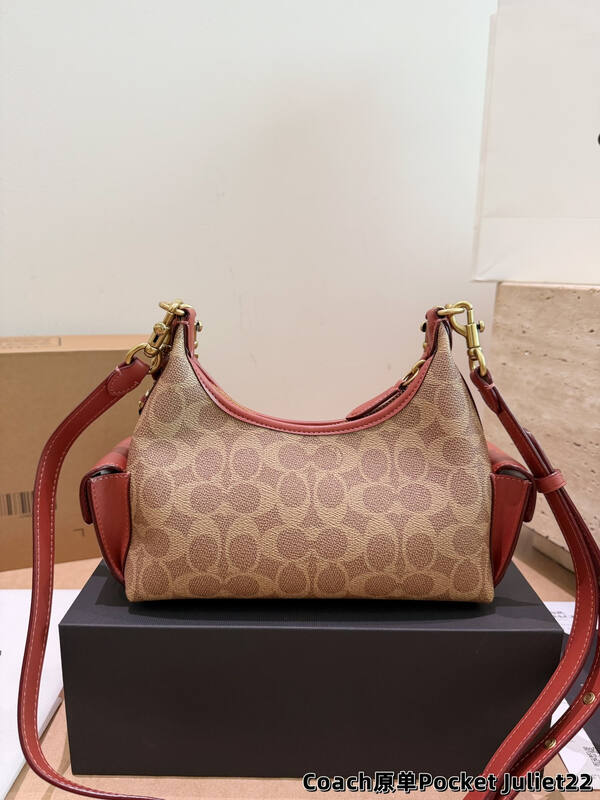 Coach Pocket Juliet Signature Canvas Tan with Rust Leather Trim crossbody bag — Top Quality Replica