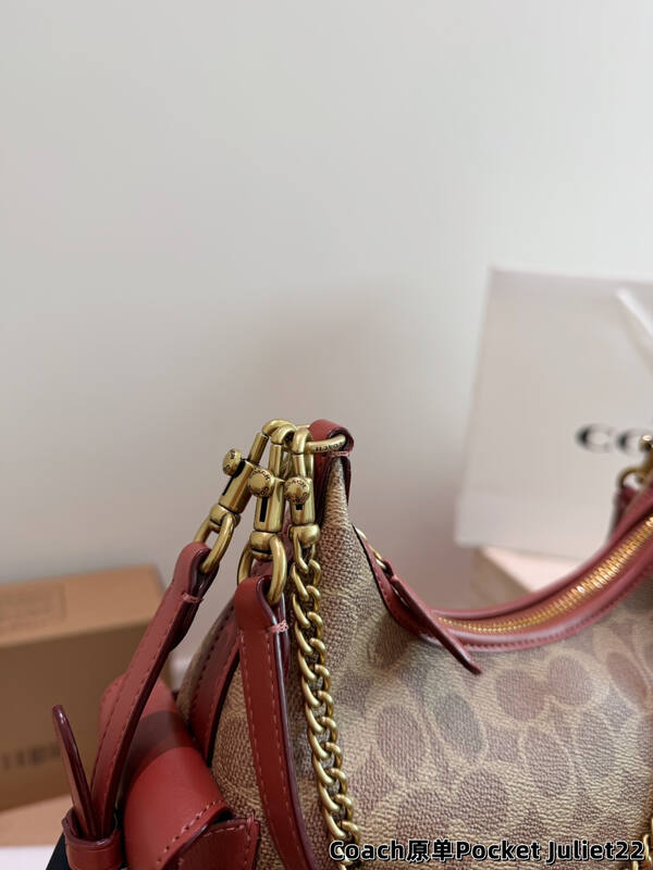 Coach Pocket Juliet Signature Canvas Tan with Rust Leather Trim crossbody bag — Top Quality Replica