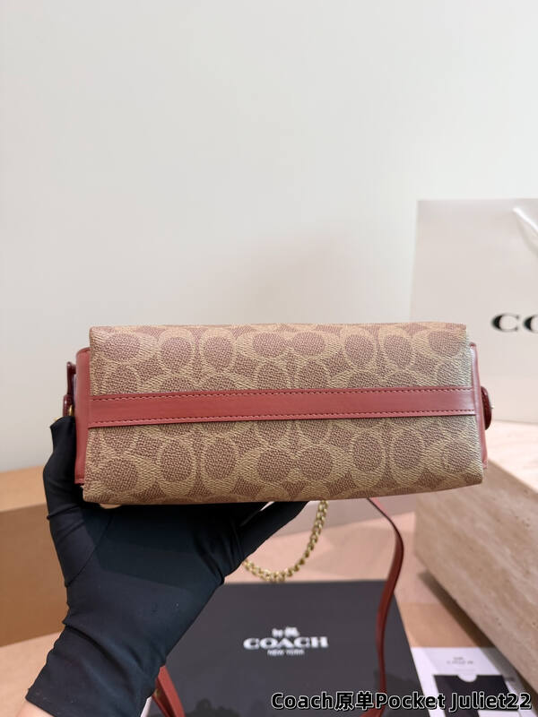 Coach Pocket Juliet Signature Canvas Tan with Rust Leather Trim crossbody bag — Top Quality Replica