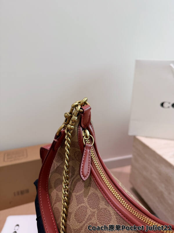 Coach Pocket Juliet Signature Canvas Tan with Rust Leather Trim crossbody bag — Top Quality Replica