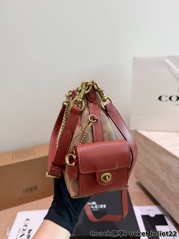 Coach Pocket Juliet Signature Canvas Tan with Rust Leather Trim crossbody bag — Top Quality Replica