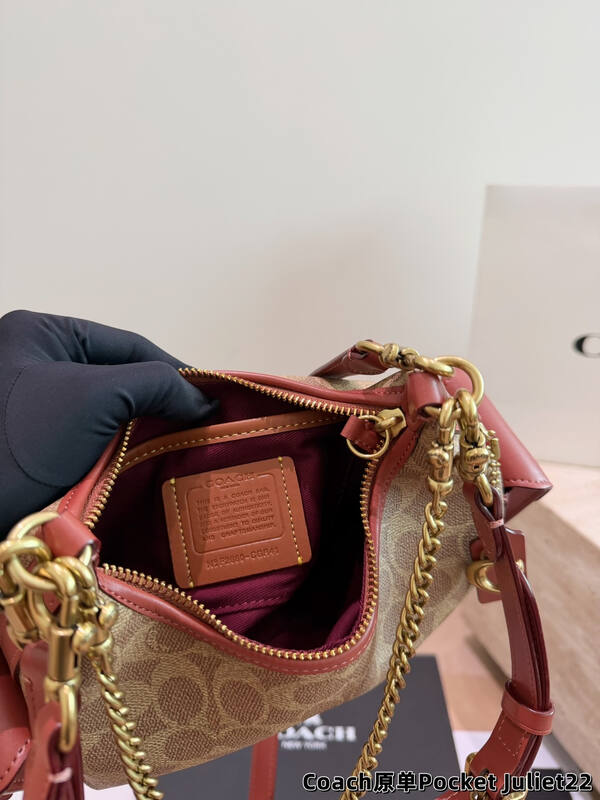 Coach Pocket Juliet Signature Canvas Tan with Rust Leather Trim crossbody bag — Top Quality Replica