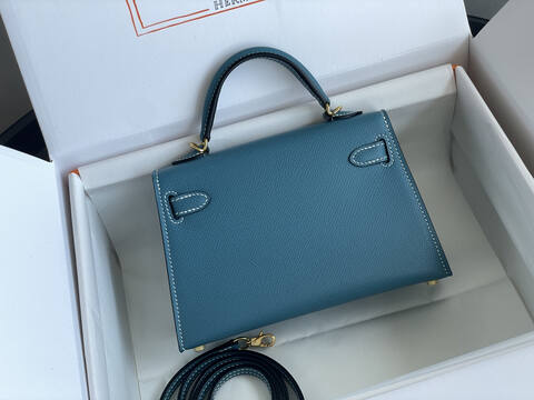 Hermes Mini Kelly II Blue mini crossbody Premium Replica