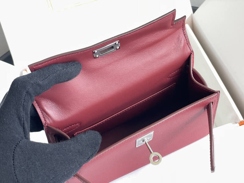 Hermes Mini Kelly II Burgundy mini crossbody — AAA Quality Replica