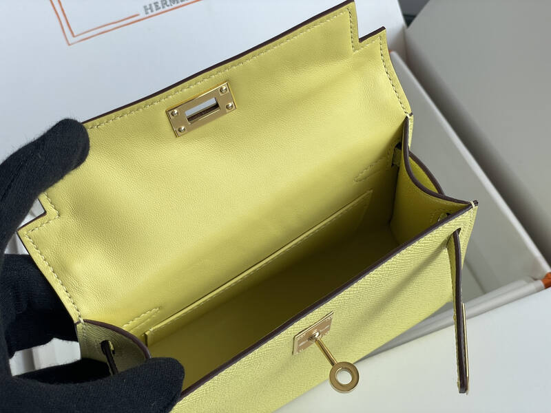 Hermes Mini Kelly II Pale yellow mini crossbody — 1:1 Replica