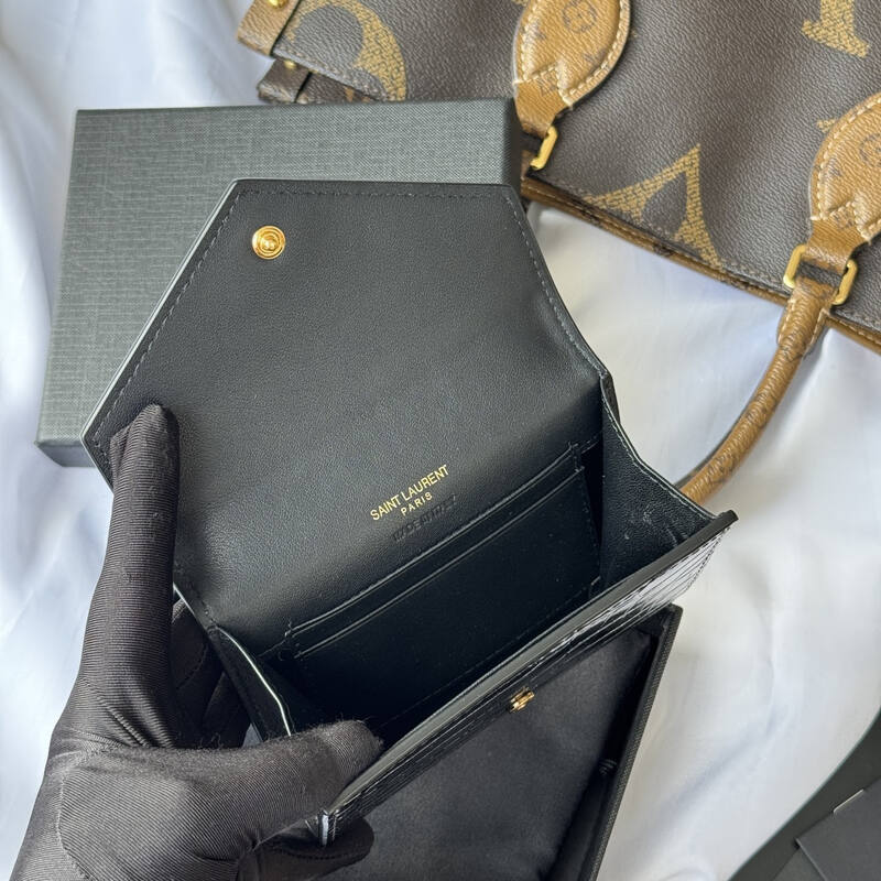 Saint Laurent Cassandre Envelope Wallet Black crocodile-embossed evening — AAA Quality Replica