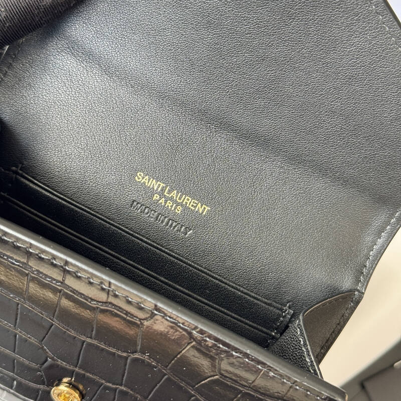 Saint Laurent Cassandre Envelope Wallet Black crocodile-embossed evening — AAA Quality Replica