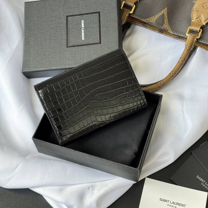 Saint Laurent Cassandre Envelope Wallet Black crocodile-embossed evening — AAA Quality Replica
