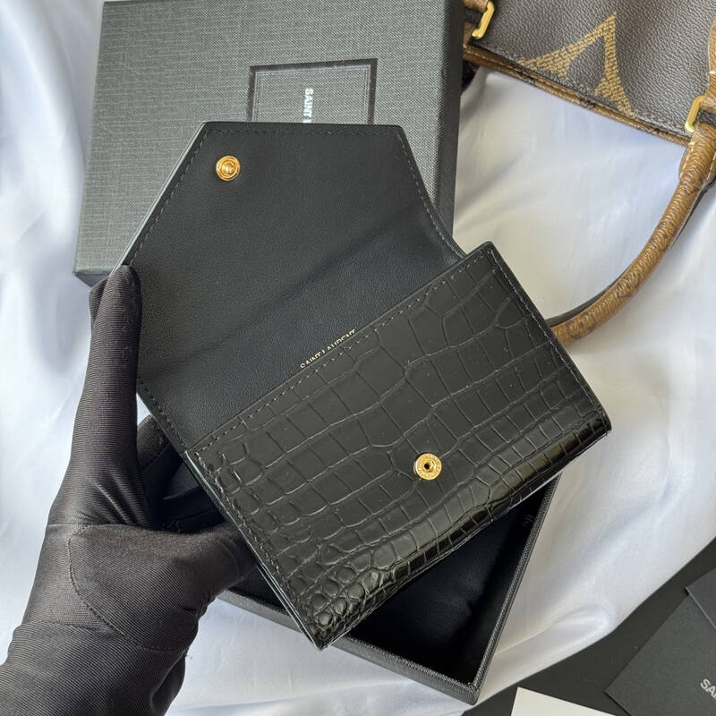 Saint Laurent Cassandre Envelope Wallet Black crocodile-embossed evening — AAA Quality Replica