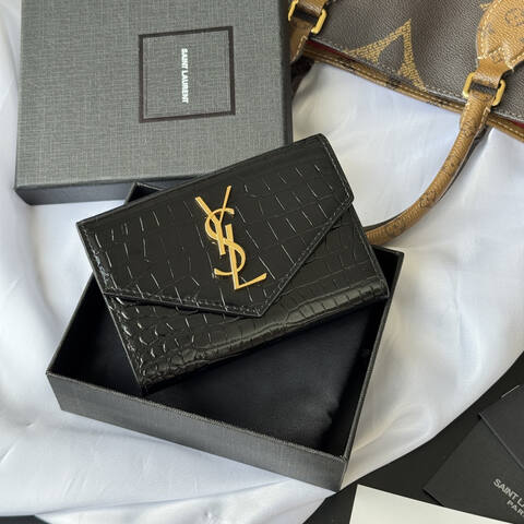 Saint Laurent Cassandre Envelope Wallet Black crocodile-embossed evening AAA Quality Replica