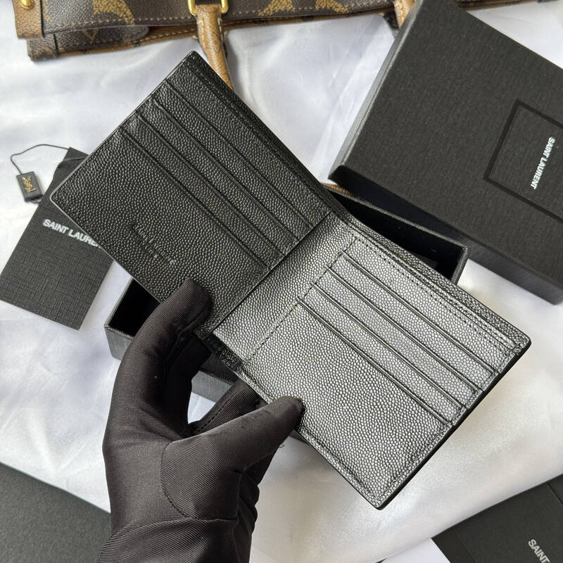 Saint Laurent Black grained leather wallet — 1:1 Replica