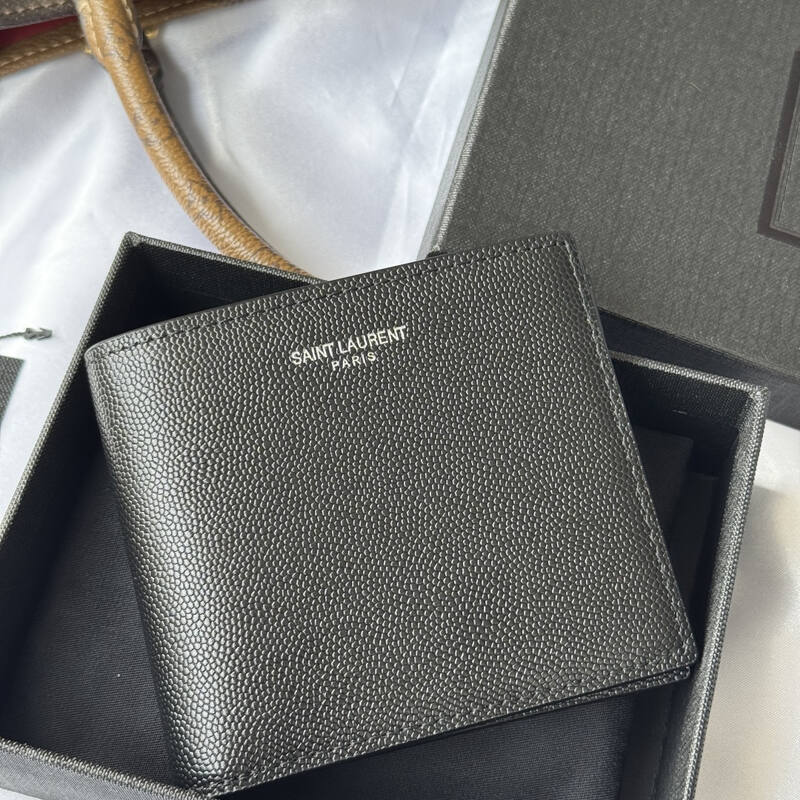 Saint Laurent Black grained leather wallet — 1:1 Replica