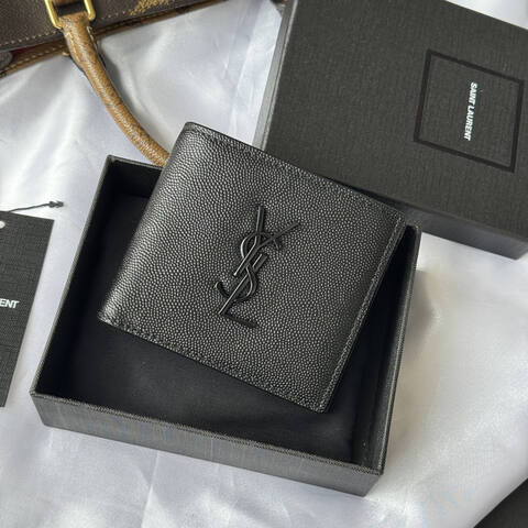 Saint Laurent Black grained leather wallet Premium Replica