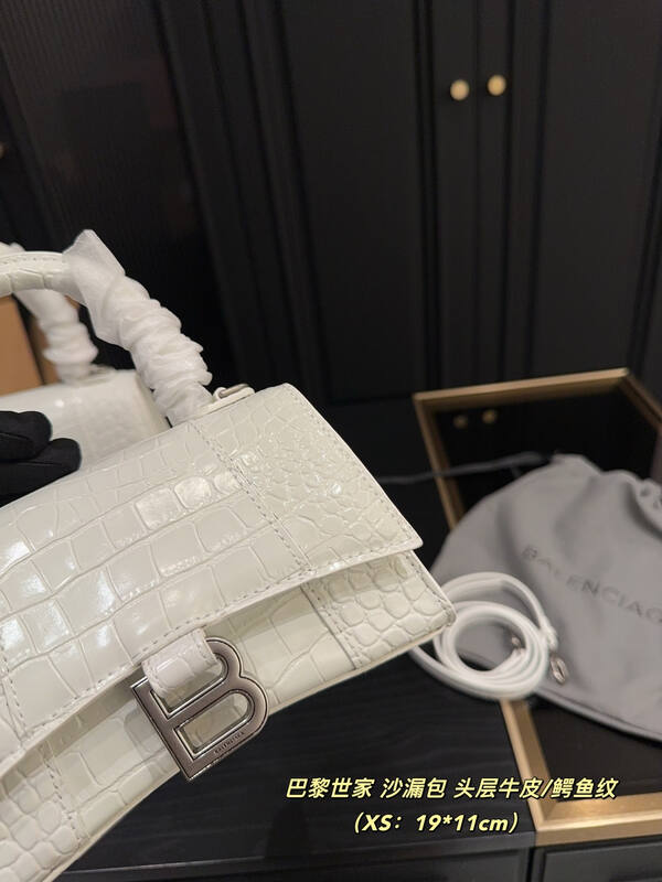 Balenciaga Hourglass White crocodile embossed leather XS (19*11cm) crossbody — AAA Quality Replica