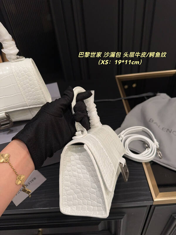 Balenciaga Hourglass White crocodile embossed leather XS (19*11cm) crossbody — AAA Quality Replica
