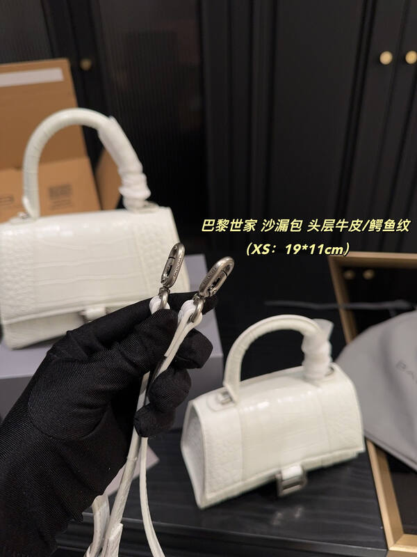 Balenciaga Hourglass White crocodile embossed leather XS (19*11cm) crossbody — AAA Quality Replica