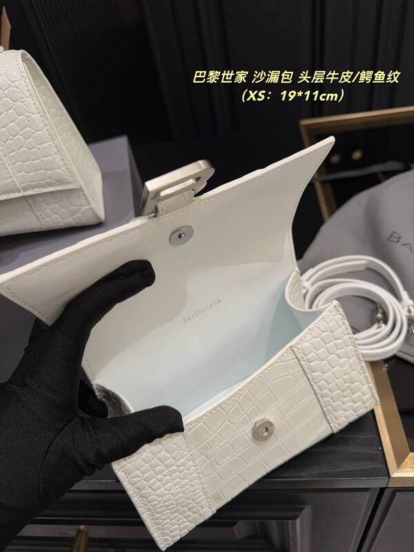 Balenciaga Hourglass White crocodile embossed leather XS (19*11cm) crossbody — AAA Quality Replica