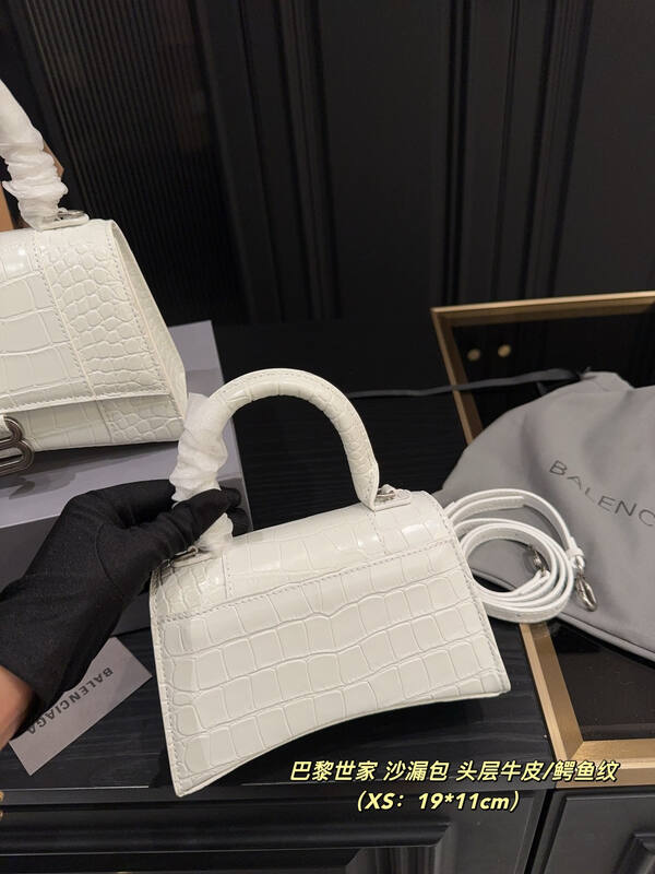 Balenciaga Hourglass White crocodile embossed leather XS (19*11cm) crossbody — AAA Quality Replica