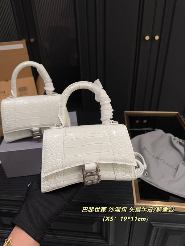 Balenciaga Hourglass White crocodile embossed leather XS (19*11cm) crossbody — AAA Quality Replica