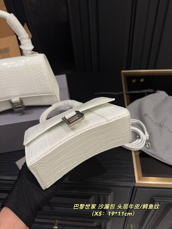 Balenciaga Hourglass White crocodile embossed leather XS (19*11cm) crossbody — AAA Quality Replica
