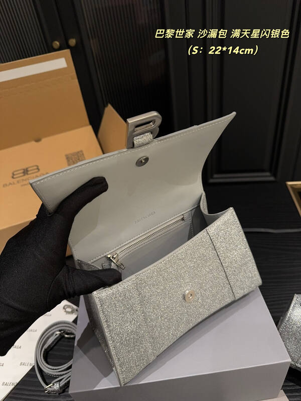 Balenciaga Hourglass Glitter silver 22*14cm 19*11cm crossbody — Premium Replica