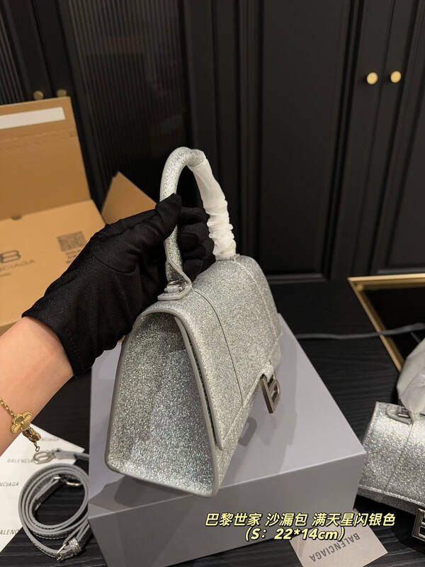 Balenciaga Hourglass Glitter silver 22*14cm 19*11cm crossbody — Premium Replica