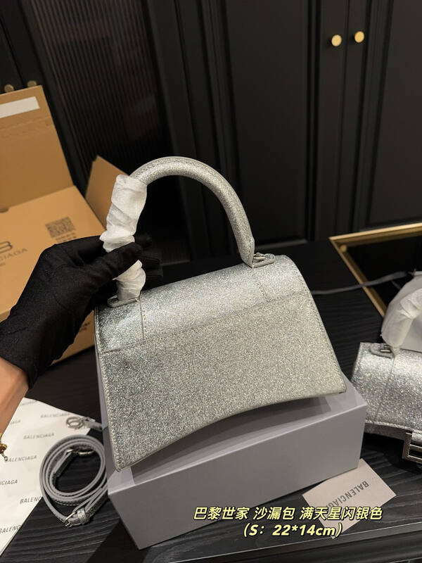 Balenciaga Hourglass Glitter silver 22*14cm 19*11cm crossbody — Premium Replica