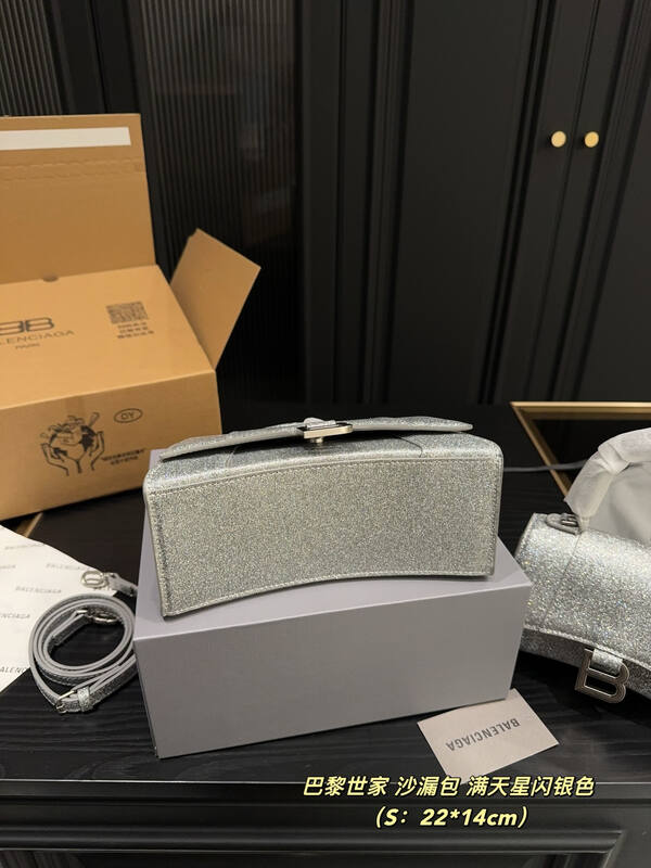 Balenciaga Hourglass Glitter silver 22*14cm 19*11cm crossbody — Premium Replica